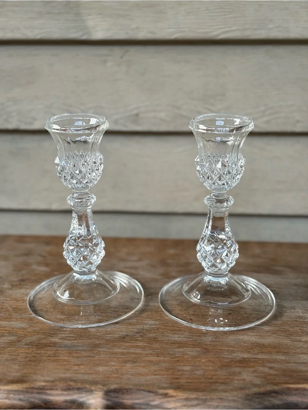 Pair of Cristal d'Arques Longchamp crystal candlesticks